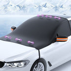 Four-Season Protection, Oxford Cloth Snow & Windshield Cover, Extra-Large Size, Sturdy and Frost-Resistant / 6-Magnet Oxford Cloth Front Shield + Side Window Cover + Windproof Straps + Green ive Strip
