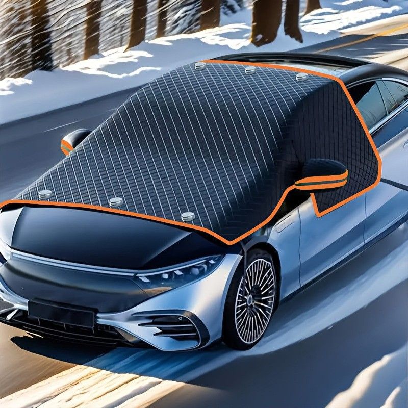 Four-Season Protection, Oxford Cloth Snow & Windshield Cover, Extra-Large Size, Sturdy and Frost-Resistant / 6-Magnet Oxford Cloth Front Shield + Side Window Cover + Windproof Straps + Green ive Strip