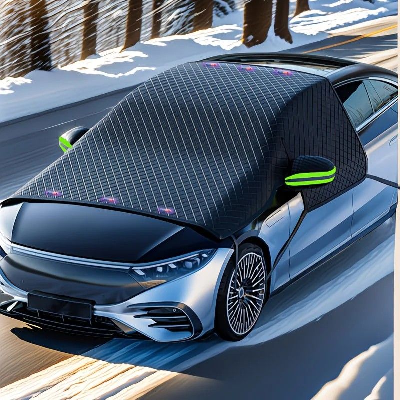 Four-Season Protection, Oxford Cloth Snow & Windshield Cover, Extra-Large Size, Sturdy and Frost-Resistant / 6-Magnet Oxford Cloth Front Shield + Side Window Cover + Windproof Straps + Orange Reflective Strip