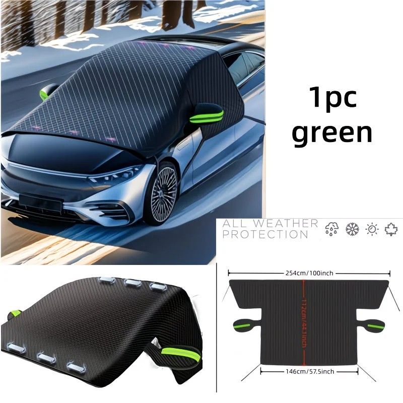Four-Season Protection, Oxford Cloth Snow & Windshield Cover, Extra-Large Size, Sturdy and Frost-Resistant / 6-Magnet Oxford Cloth Front Shield + Side Window Cover + Windproof Straps + Orange Reflective Strip