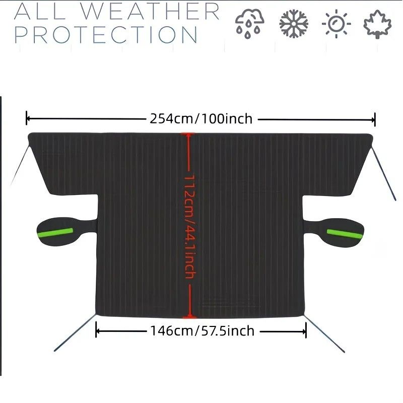 Multi-Vehicle Compatible, Four-Season Protection, Oxford Cloth Snow & Windshield Cover, Extra-Large Size, Sturdy and Frost-Resistant / 6-Magnet Front Shield + Side Window Cover + Windproof Straps + Upgraded Orange Edge Trim, 4 Straps
