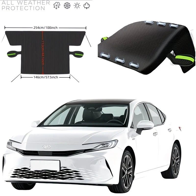 Multi-Vehicle Compatible, Four-Season Protection, Oxford Cloth Snow & Windshield Cover, Extra-Large Size, Sturdy and Frost-Resistant / 6-Magnet Front Shield + Side Window Cover + Windproof Straps + Upgraded Orange Edge Trim, 4 Straps