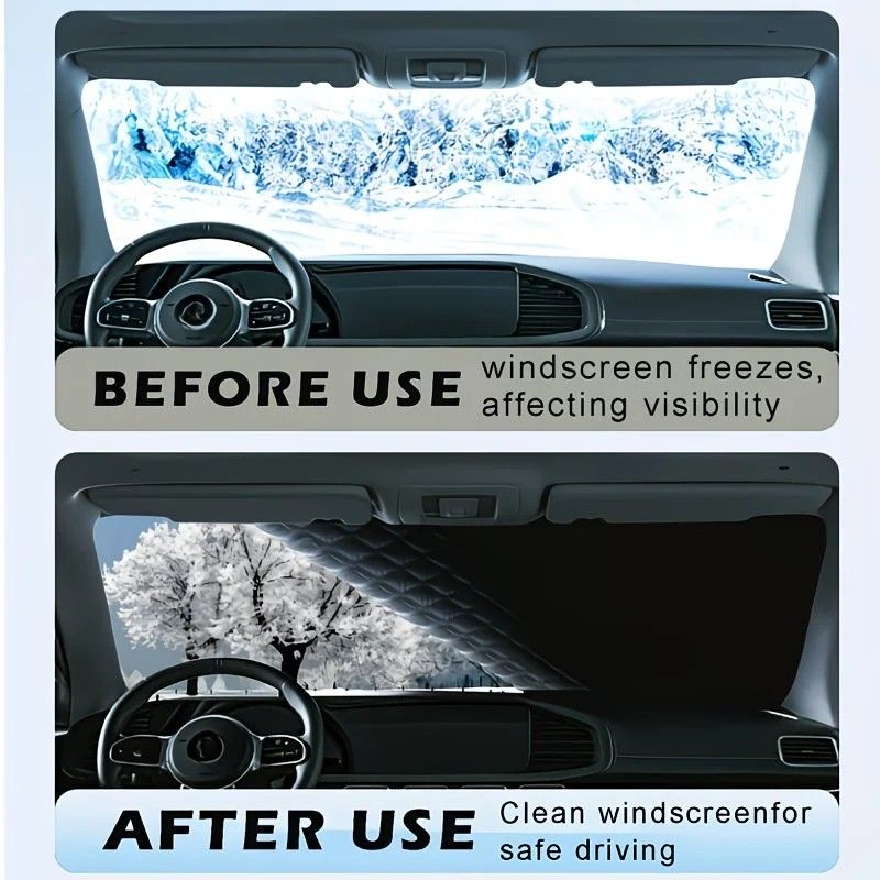 Multi-Vehicle Compatible, Four-Season Protection, Oxford Cloth Snow & Windshield Cover, Extra-Large Size, Sturdy and Frost-Resistant / 6-Magnet Front Shield + Side Window Cover + Windproof Straps + Upgraded green Edge Trim, 4 Straps