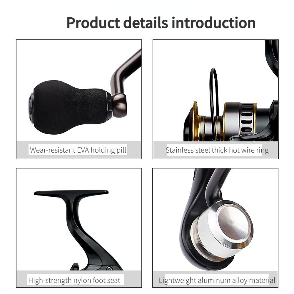Spinning Reel Fishing Reel, Metal Spool, Metal Handle, 5.2:1 Gear Ratio, 10KG Drag, Smooth and Sensitive Line Output, Left/Right Hand Interchangeable, Rotating Fishing Reel, Suitable for Freshwater and Saltwater(HE5000)