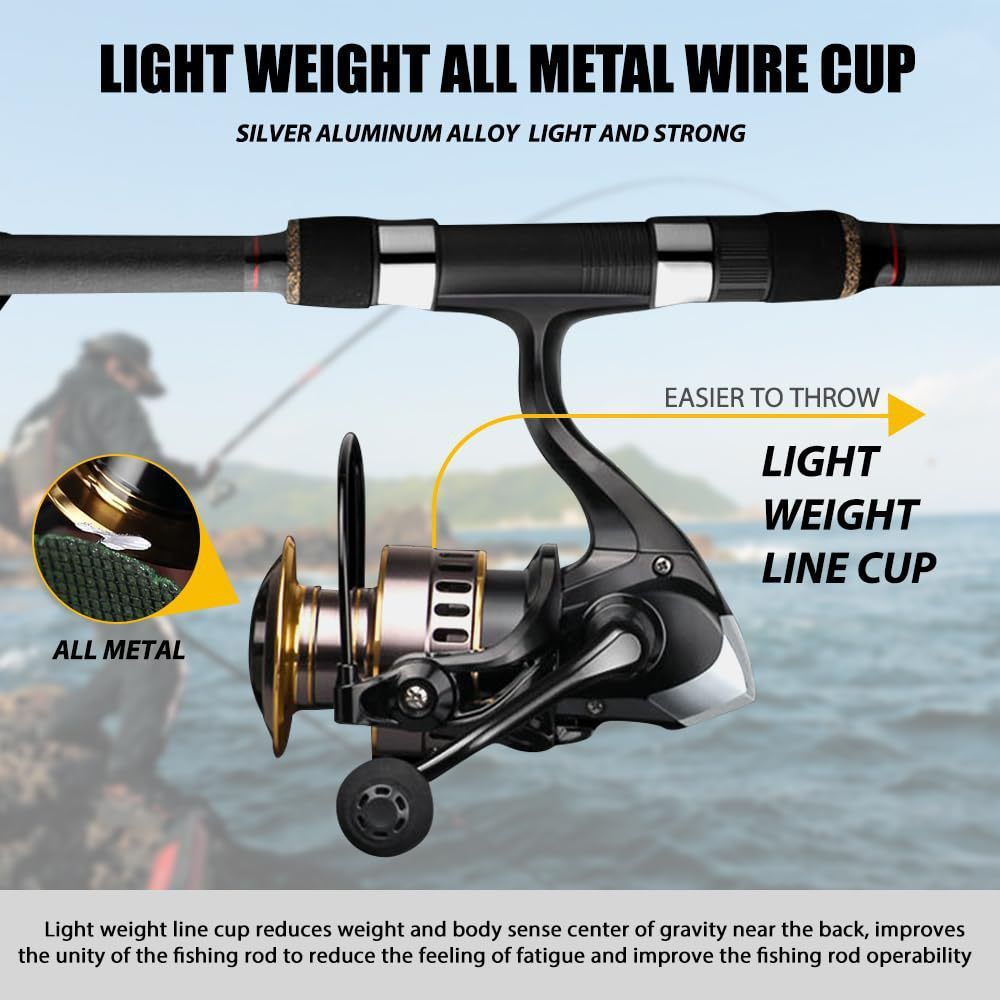 Spinning Reel Fishing Reel, Metal Spool, Metal Handle, 5.2:1 Gear Ratio, 10KG Drag, Smooth and Sensitive Line Output, Left/Right Hand Interchangeable, Rotating Fishing Reel, Suitable for Freshwater and Saltwater(HE5000)