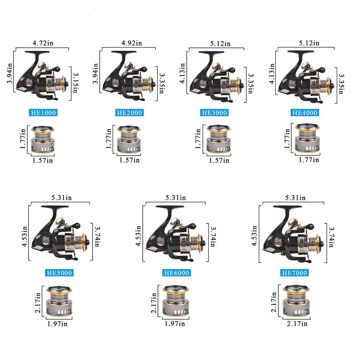 Spinning Reel Fishing Reel, Metal Spool, Metal Handle, 5.2:1 Gear Ratio, 10KG Drag, Smooth and Sensitive Line Output, Left/Right Hand Interchangeable, Rotating Fishing Reel, Suitable for Freshwater and Saltwater(HE5000)