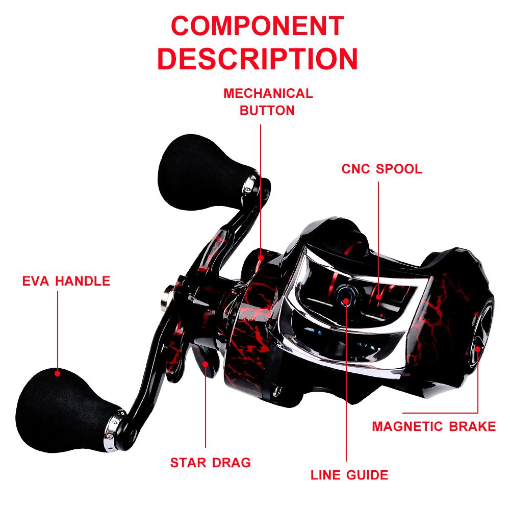 High Speed 18+1BB Baitcasting Reel, Dual Brake System, Max Drag 20lb - Ergonomic Handle, Stainless Steel Durable Spool - Ideal for Carp and Bass Fishing, Suitable for Saltwater and Freshwater, Angler's Choice | Smooth Black Finish(DW121L left hand)