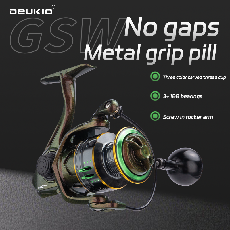 DEUKIO GSW Spinning Reel, Anti-Slip Metal Spool, 3+1 Bearings Zero-Gap, Waterproof Rustproof, Long Cast for Big Fish