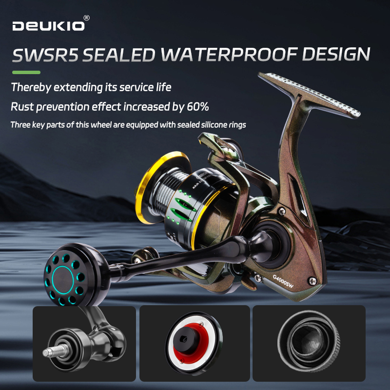 DEUKIO GSW Spinning Reel, Anti-Slip Metal Spool, 3+1 Bearings Zero-Gap, Waterproof Rustproof, Long Cast for Big Fish