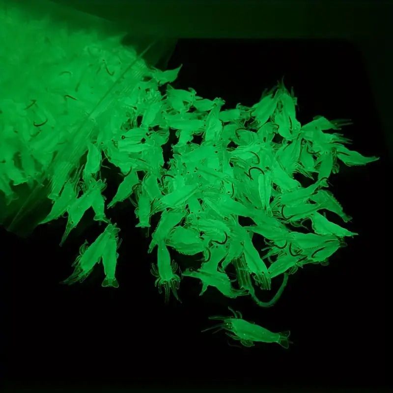 Glow-in-the-Dark Shrimp Lure 20-Piece Box Set | Night Fishing Essential, Soft Plastic Lure with Hooks, Suitable for Freshwater and Saltwater, Ideal for Bass/Trout/Crappie/Walleye/Redfish