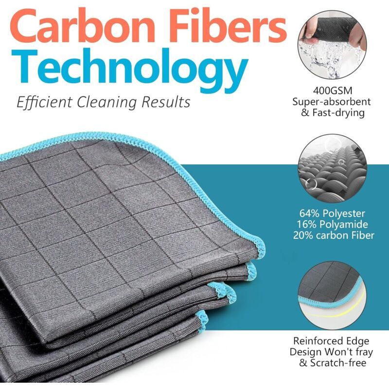 400GSM Microfiber Carbon Magic Cloth Cleaning Towel Washable Non Trace Absorbent Polishing Towel
