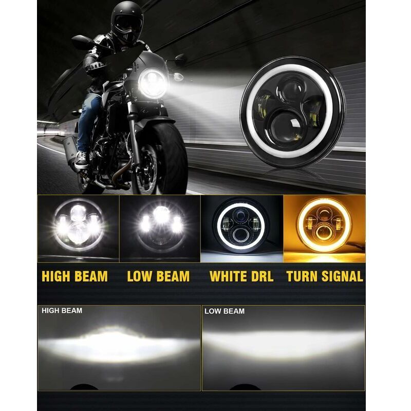 Inch Round LED Motorcycle Headlight White, 4 Lighting Modes