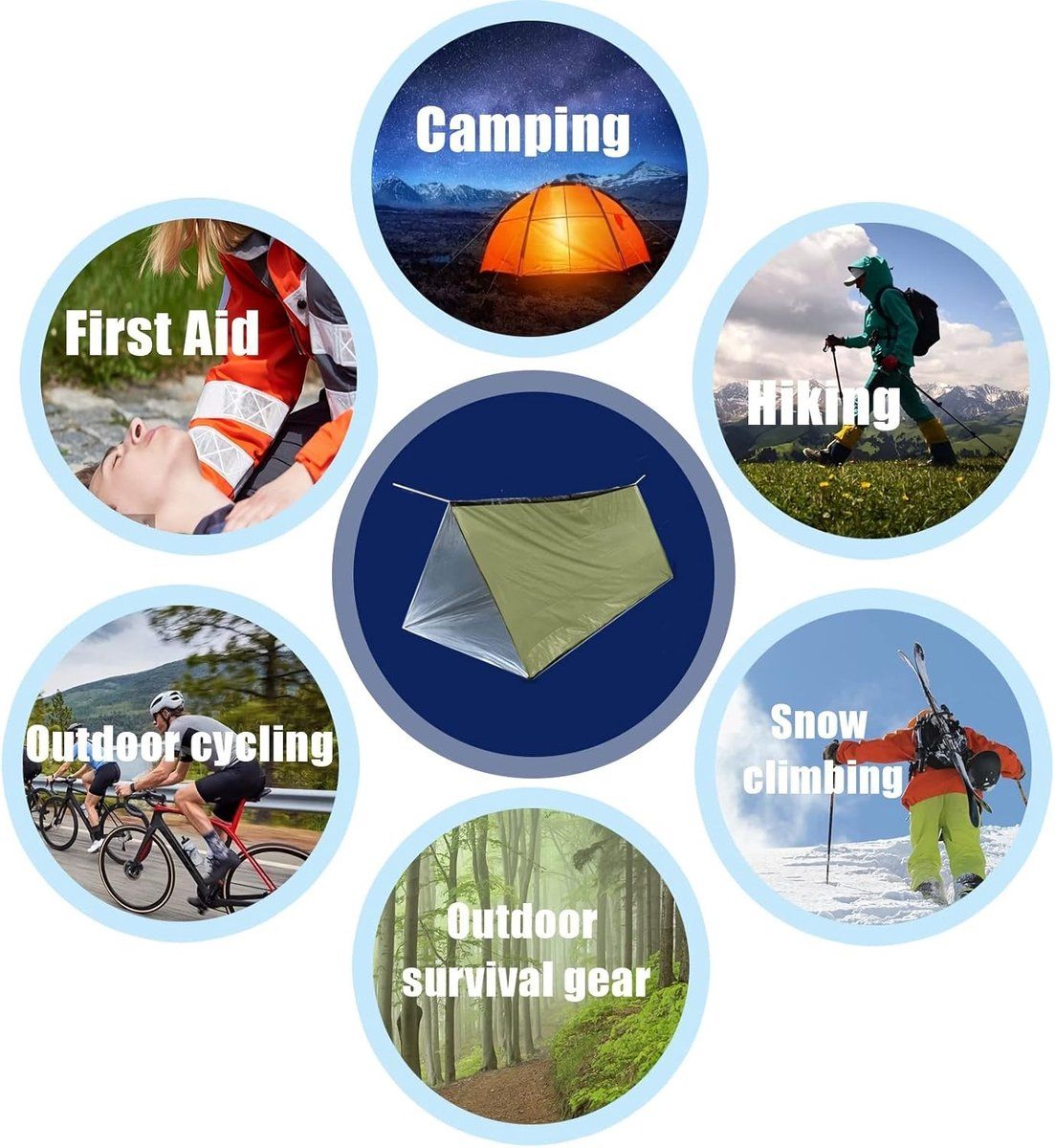 Emergency Shelter Kit with Survival Tent Mylar Blanket Sleeping Bag and Poncho for Camping and Hiking, Green