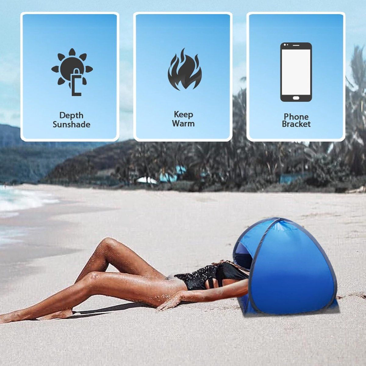 Pop Up Beach Tent for Babies and Dogs, Waterproof UV Protection, Blue, 70 x 50 x 45 cm