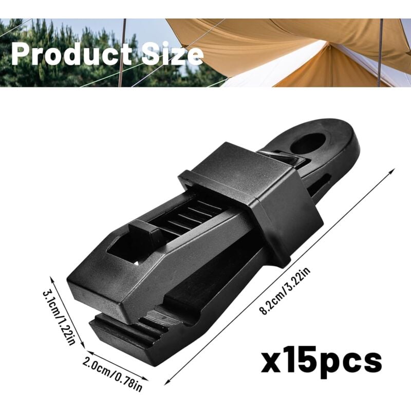 Tent Clamp, 15 pcs Tarpaulin Clamps, Tarpaulin Fastener, Black Heavy Duty Tarpaulin Clamps for Tents, Outdoor Camping, Awnings, Boat Covers, Banners