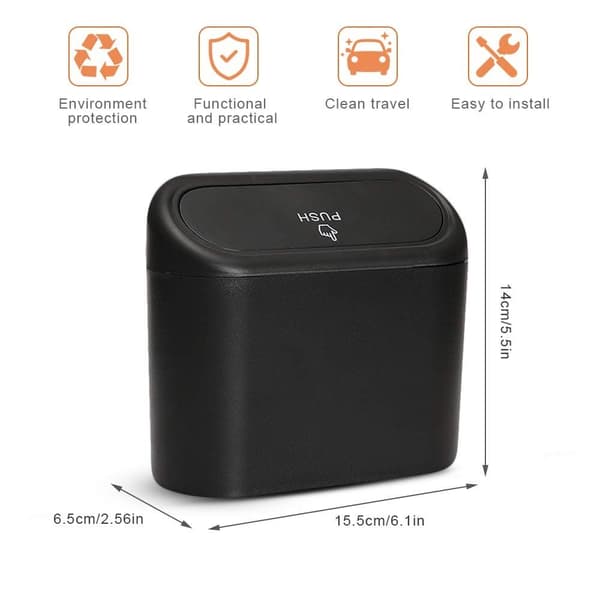 Small Car Trash Can, Car Storage Box, 2-Pack Small Waterproof Car Trash Can with Lid Portable Hanging Storage Box for Car Office