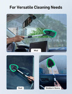 Windshield Washer, Car Windshield Cleaning Tool for Inside with 4 Reusable and Washable Microfiber Pads, Green