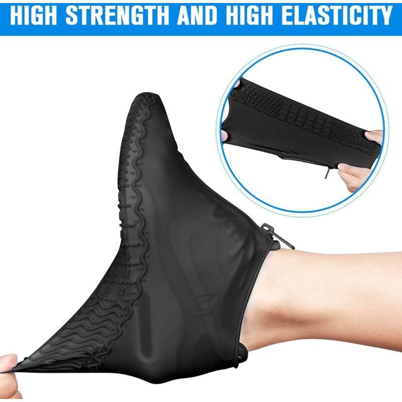 Waterproof Shoe Covers, Reusable Silicone Shoe Covers with Non Slip Reinforced Sole for Rainy and Snowy Days for Men, Women Black L