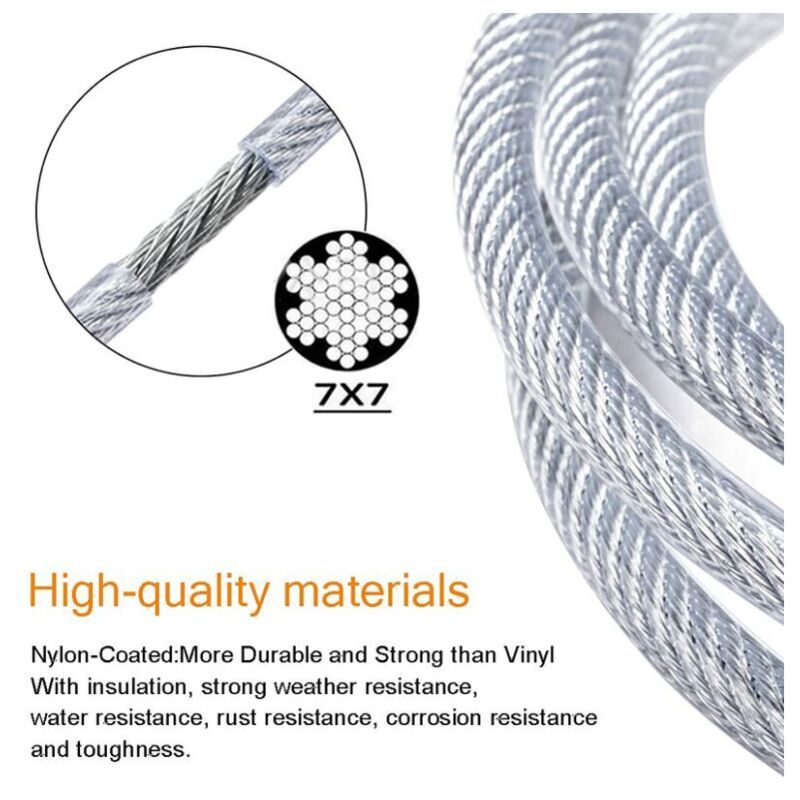 Stainless Steel Rope Hanging Kit, Nylon Coated Stainless Steel Cable, PVC Steel Cable Tensioner, for Tent Rope, Clothesline, Outdoor Chandelier, 30m