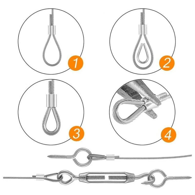 Stainless Steel Rope Hanging Kit, Nylon Coated Stainless Steel Cable, PVC Steel Cable Tensioner, for Tent Rope, Clothesline, Outdoor Chandelier, 30m