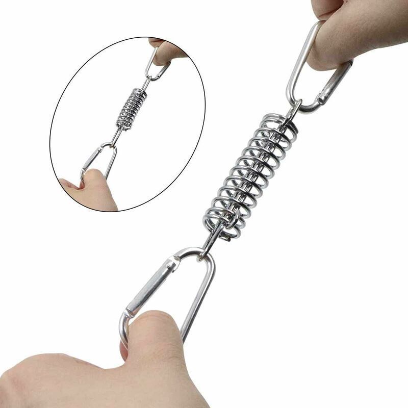 4 Pcs Spring Loop Tension Blind Fixing, Shade Sail Fixings Accessories in Stainless Steel with 4 Helical Springs and 8 Carabiners for Tents, Awnings