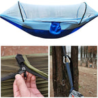 Camping Hammock with 210T Nylon Taffeta Net, Automatic Quick Open Hammock Tent for Outdoor, Light Blue, 260 x 140 cm