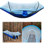 Camping Hammock with 210T Nylon Taffeta Net, Automatic Quick Open Hammock Tent for Outdoor, Light Blue, 260 x 140 cm