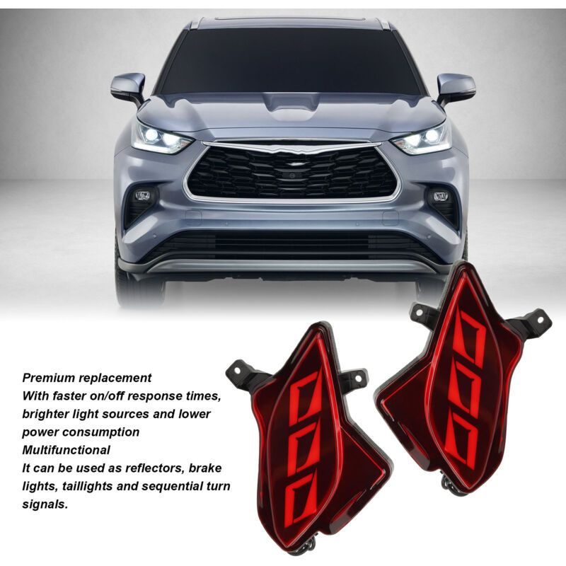 Red Rear Bumper Reflector Light, Brake Light, Position Light and Sequential Turn Signal Compatible with Highlander 2020 to 2023
