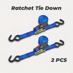 2 Pack Ratchet Tie Down Straps, Heavy Duty Polyester With TPR Grip And Metal S Hooks, For Cargo Kayak Bike Trailer, Blue, 1 in x 15 ft