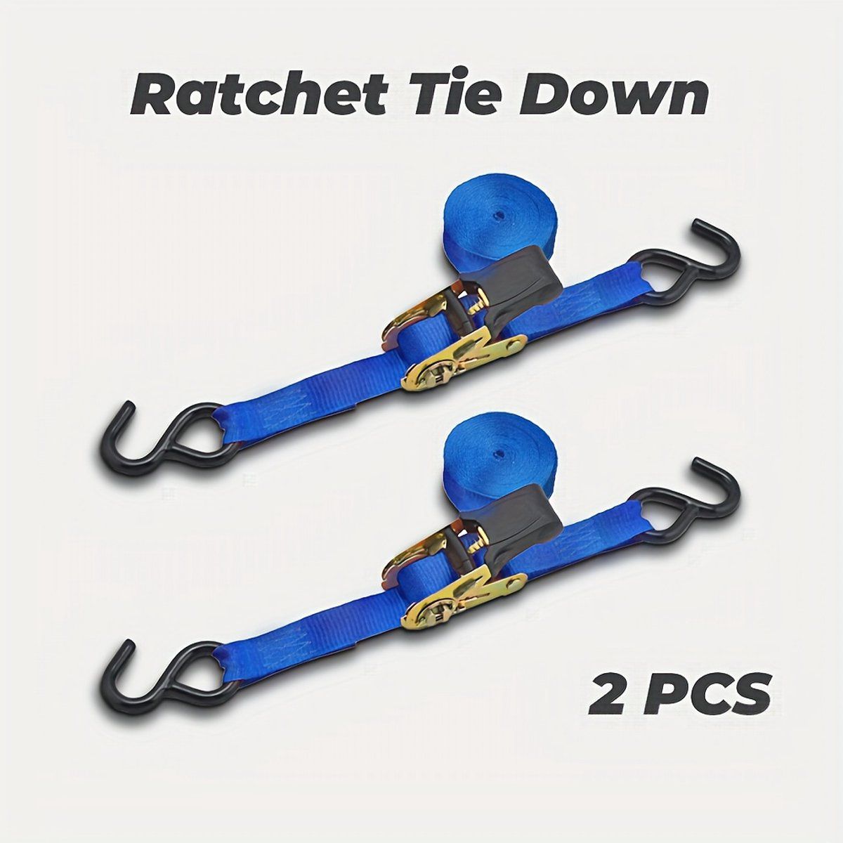 2 Pack Ratchet Tie Down Straps, Heavy Duty Polyester With TPR Grip And Metal S Hooks, For Cargo Kayak Bike Trailer, Blue, 1 in x 15 ft