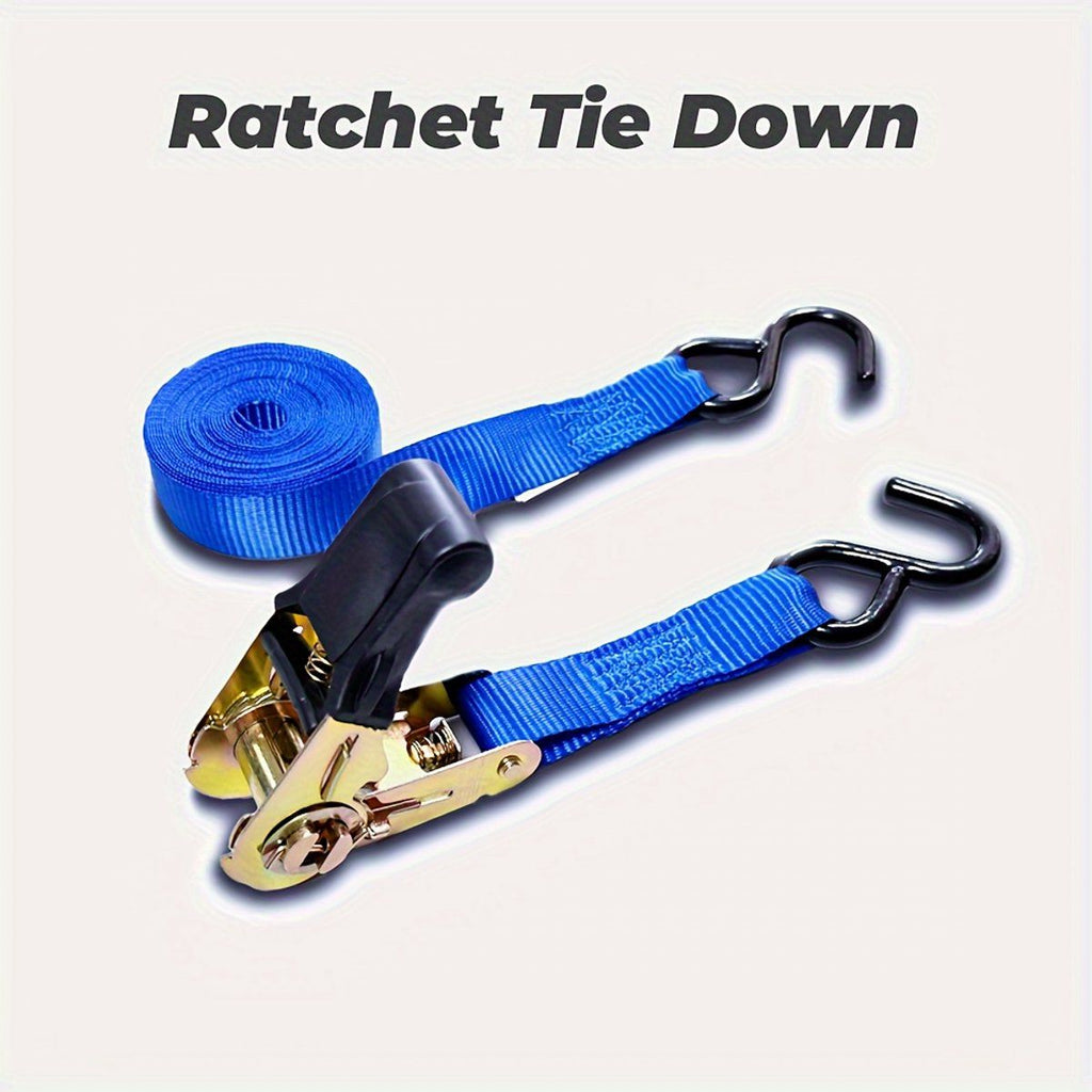 2 Pack Ratchet Tie Down Straps, Heavy Duty Polyester With TPR Grip And Metal S Hooks, For Cargo Kayak Bike Trailer, Blue, 1 in x 15 ft