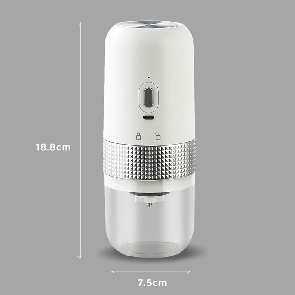 Portable Electric Coffee Grinder With Ceramic Burr, One Touch Automatic Grinding, Adjustable Coarseness For Travel Camping Kitchen, White, 7.4 in
