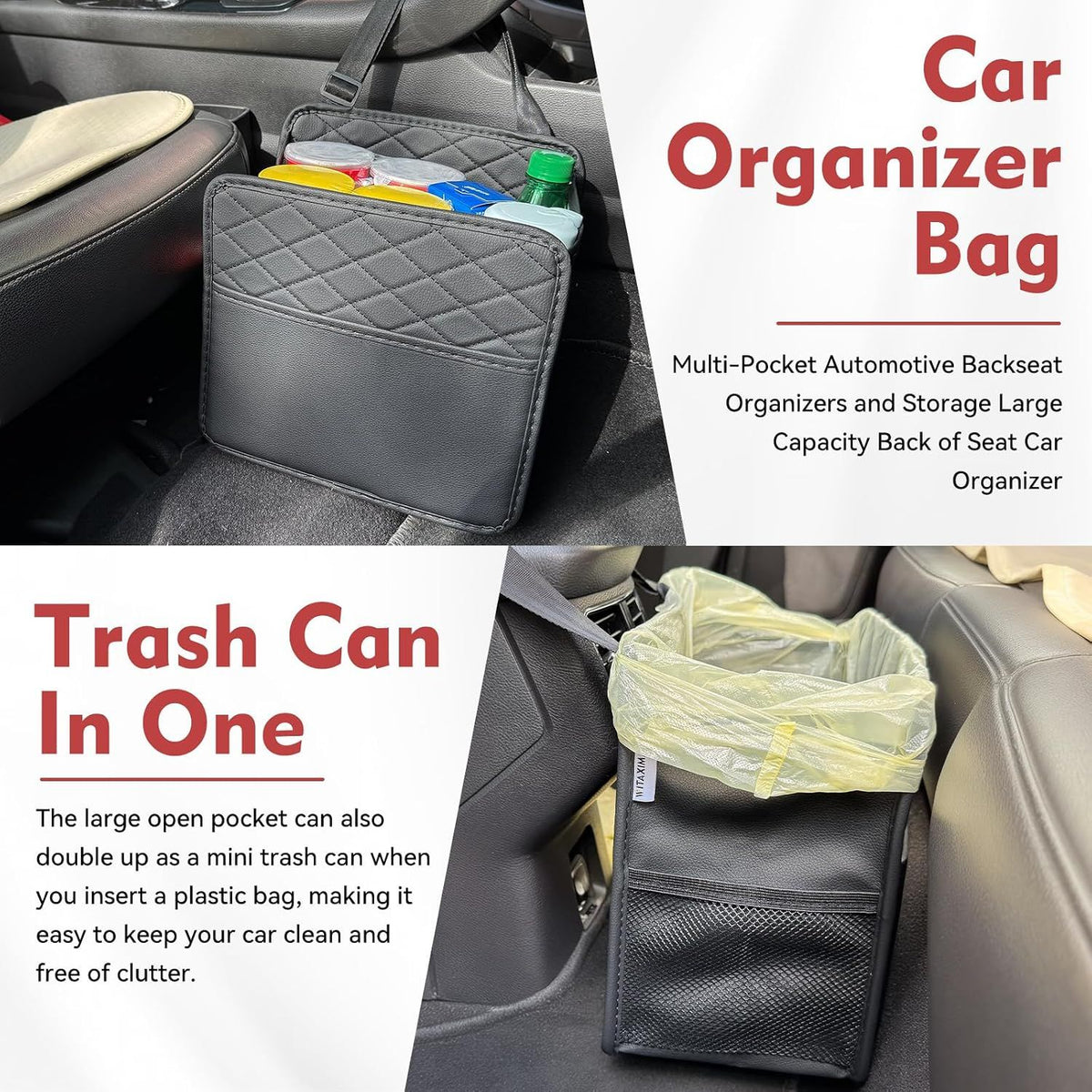2 Piece Car Trash Can Organizer PU Leather, 8 L