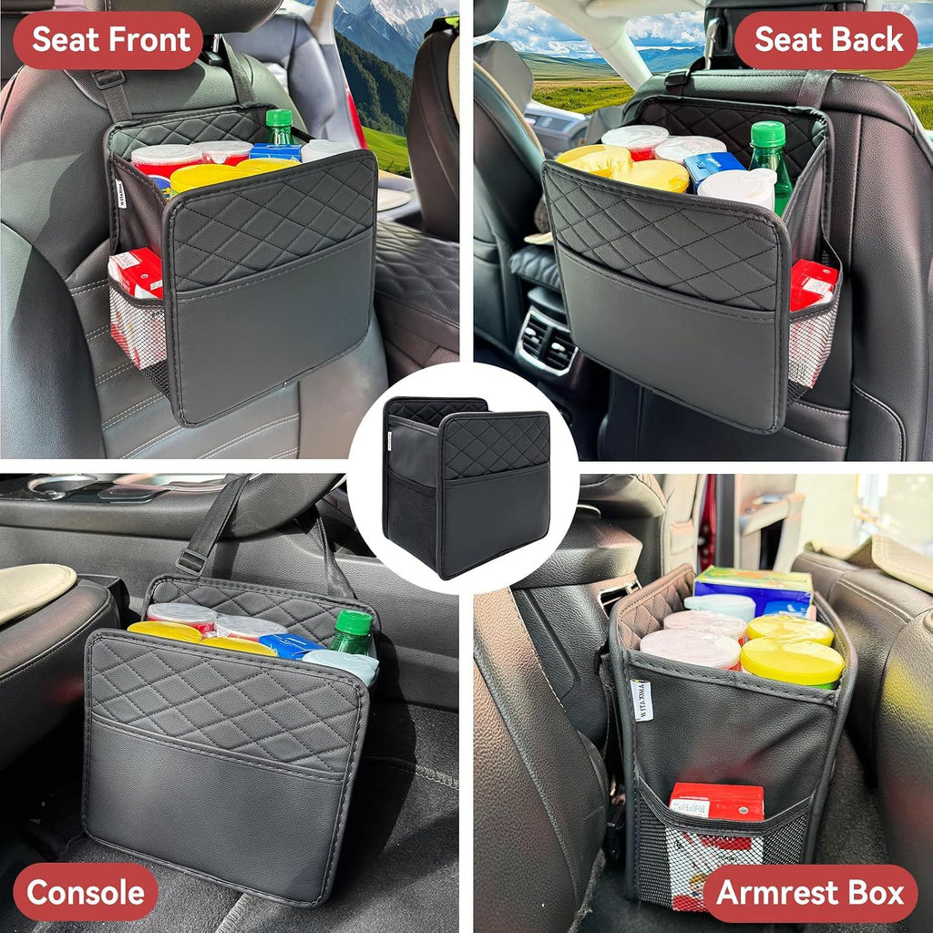 2 Piece Car Trash Can Organizer PU Leather, 8 L