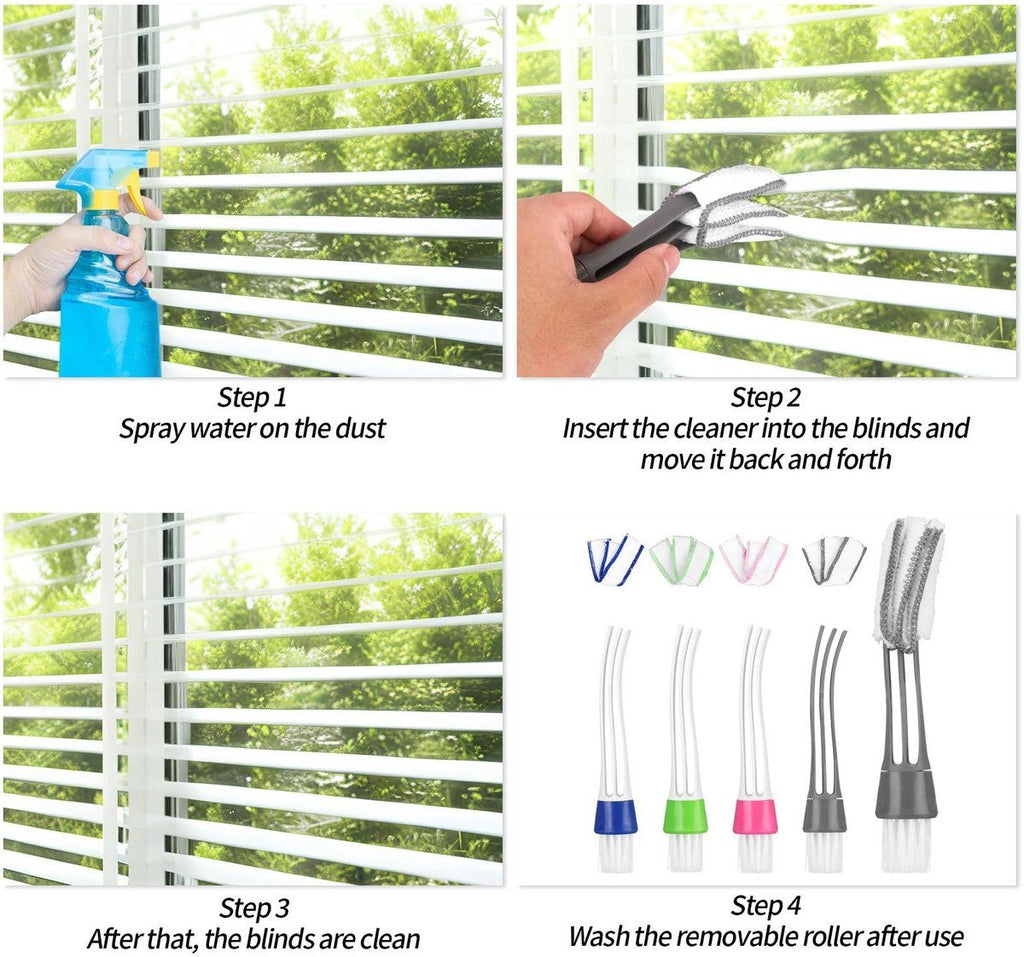 4 Pcs Blind Cleaner Brush with Microfiber Cloth Covers, Double-Sided Dust Removal Cleaning Tool for Window Blinds, Air Conditioner Vents and Car Vents