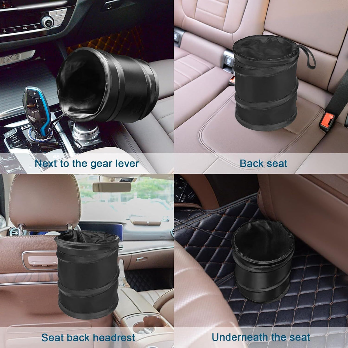Car Trash Can, 2 Packs Mini Collapsible Pop-up Car Garbage Can, Waterproof Hanging Car Trash Bag with Velcro, Car Trash Bin, Black