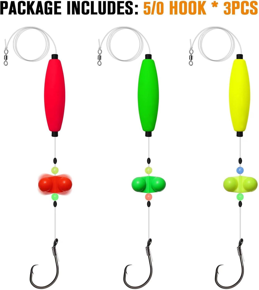 Pre-Tied Catfish Rig System, 23 Inch 55LB Santee Cooper Catfish Float Rig with Adjustable EVA Slip Float and High Carbon Circle Hooks 5/0 6/0 8/0, Ready-to-Fish for River and Bank Fishing( Cigar Float-5/0Hook * 3PCS)