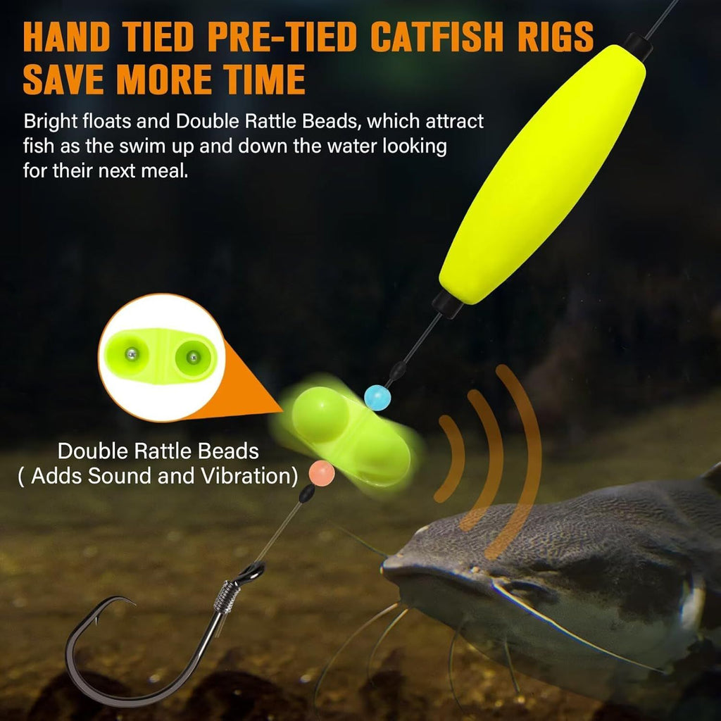 Pre-Tied Catfish Rig System, 23 Inch 55LB Santee Cooper Catfish Float Rig with Adjustable EVA Slip Float and High Carbon Circle Hooks 5/0 6/0 8/0, Ready-to-Fish for River and Bank Fishing( Cigar Float-5/0Hook * 3PCS)