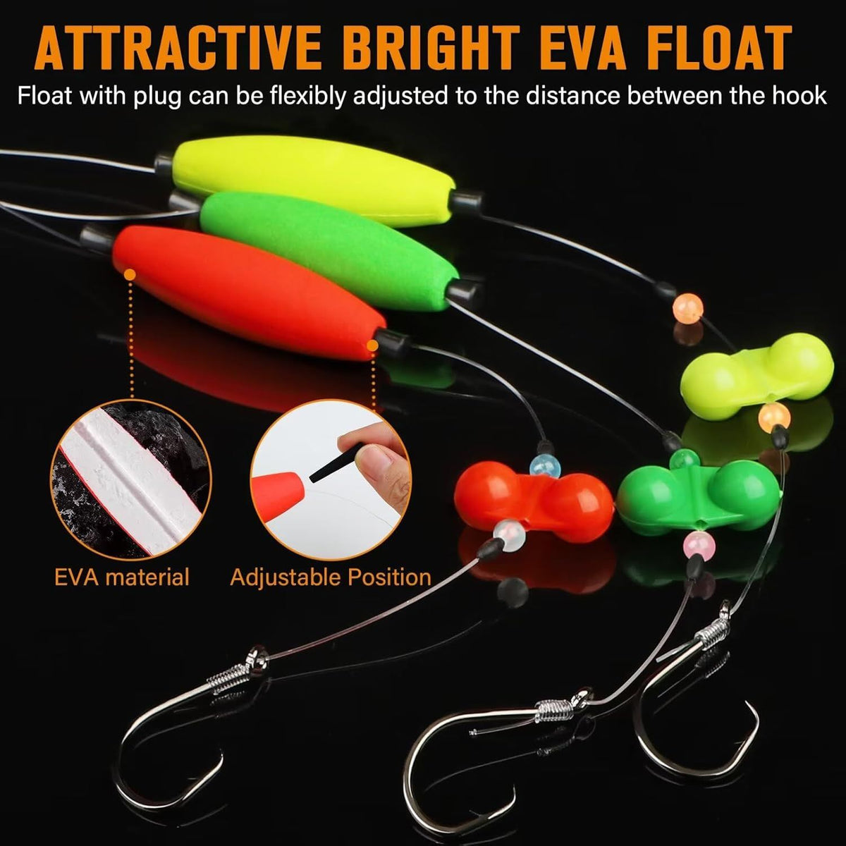 Pre-Tied Catfish Rig System, 23 Inch 55LB Santee Cooper Catfish Float Rig with Adjustable EVA Slip Float and High Carbon Circle Hooks 5/0 6/0 8/0, Ready-to-Fish for River and Bank Fishing( Cigar Float-5/0Hook * 3PCS)