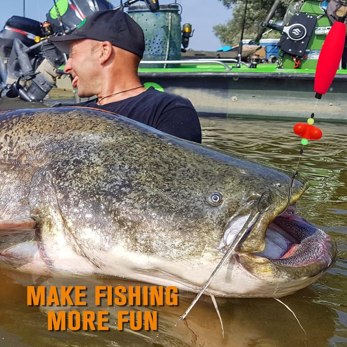 Pre-Tied Catfish Rig System, 23 Inch 55LB Santee Cooper Catfish Float Rig with Adjustable EVA Slip Float and High Carbon Circle Hooks 5/0 6/0 8/0, Ready-to-Fish for River and Bank Fishing( Cigar Float-5/0Hook * 3PCS)