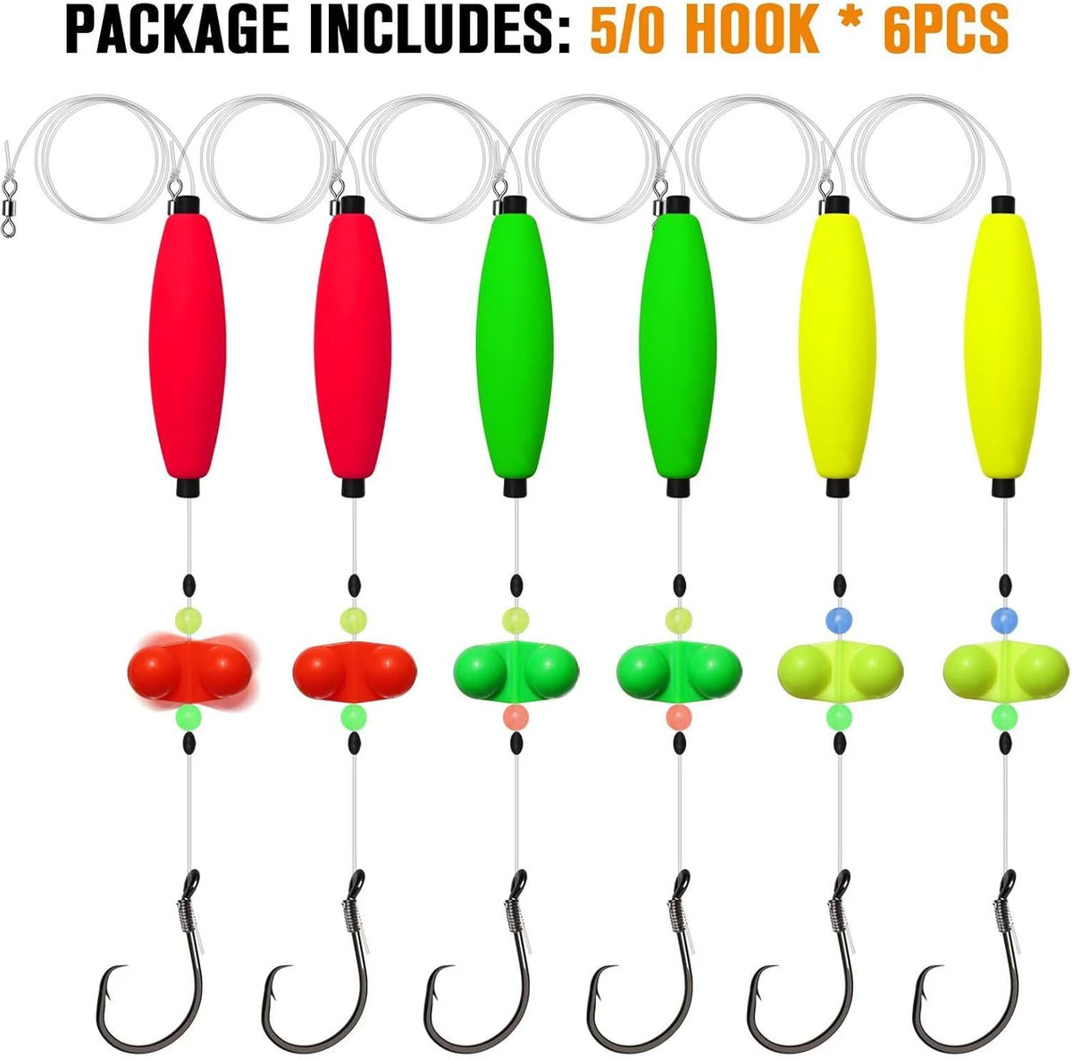Pre-Tied Catfish Rig System, 23 Inch 55LB Santee Cooper Catfish Float Rig with Adjustable EVA Slip Float and High Carbon Circle Hooks 5/0 6/0 8/0, Ready-to-Fish for River and Bank Fishing(Cigar Float-5/0Hook * 6PCS)