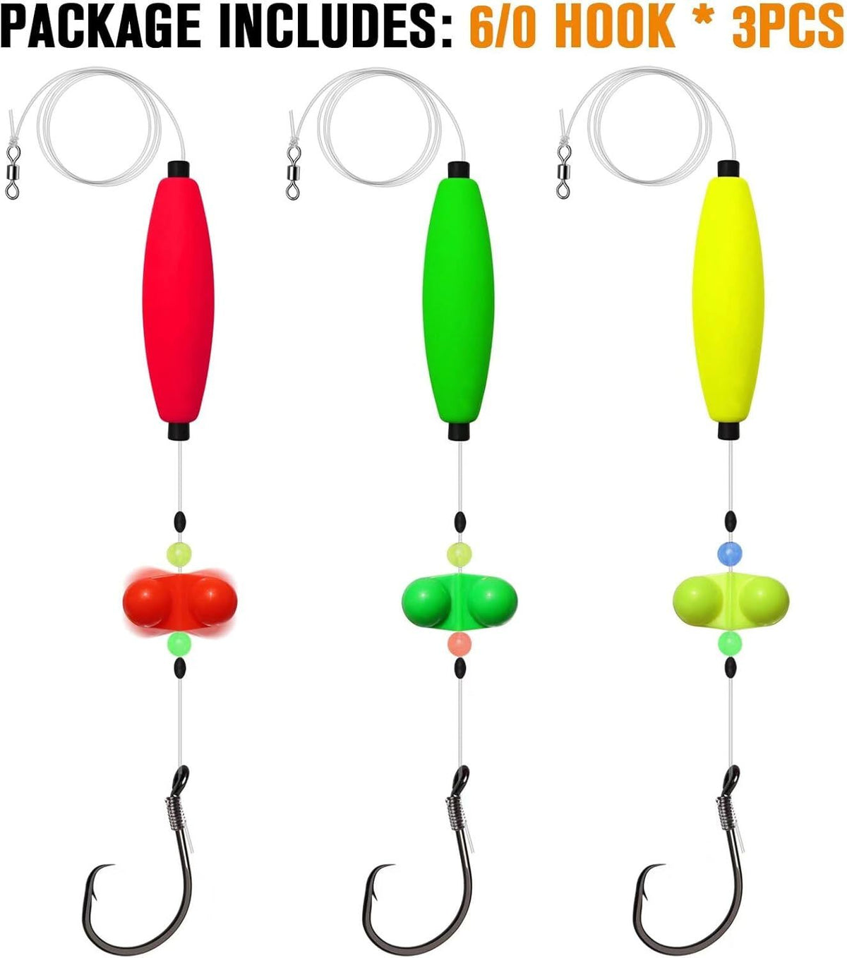 Pre-Tied Catfish Rig System, 23 Inch 55LB Santee Cooper Catfish Float Rig with Adjustable EVA Slip Float and High Carbon Circle Hooks 5/0 6/0 8/0, Ready-to-Fish for River and Bank Fishing(Cigar Float-6/0Hook * 3PCS)