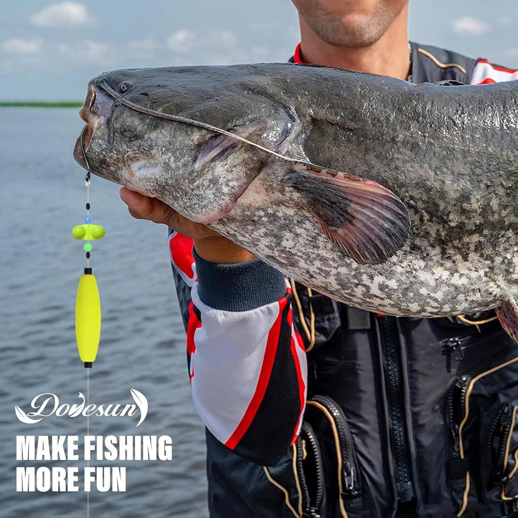 Pre-Tied Catfish Rig System, 23 Inch 55LB Santee Cooper Catfish Float Rig with Adjustable EVA Slip Float and High Carbon Circle Hooks 5/0 6/0 8/0, Ready-to-Fish for River and Bank Fishing(Cigar Float-6/0Hook * 3PCS)