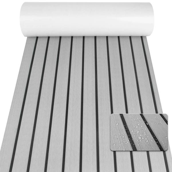 EVA Foam Boat Flooring Mat, 240 x 30 x 0.6 cm Light Grey Marine Decking Sheet, Self-Adhesive Non-Slip Faux Teak Foam Pad for Boat Yacht RV