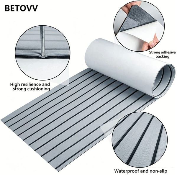 EVA Foam Boat Flooring Mat, 240 x 30 x 0.6 cm Light Grey Marine Decking Sheet, Self-Adhesive Non-Slip Faux Teak Foam Pad for Boat Yacht RV