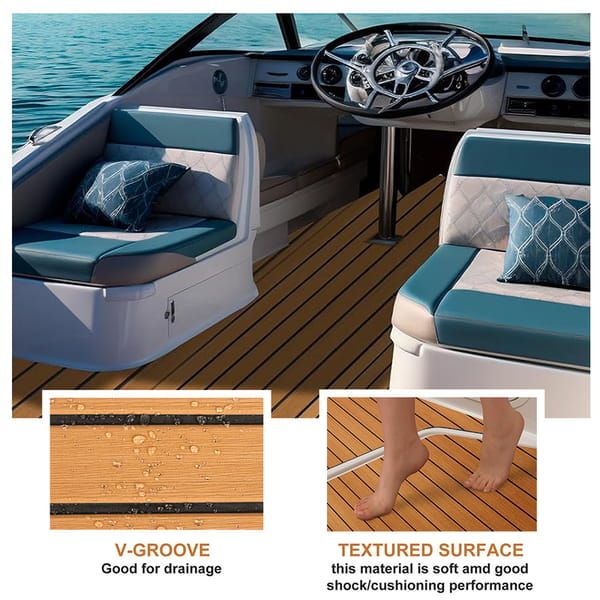 EVA Foam Boat Flooring Mat, 240 x 30 x 0.6 cm Light Grey Marine Decking Sheet, Self-Adhesive Non-Slip Faux Teak Foam Pad for Boat Yacht RV