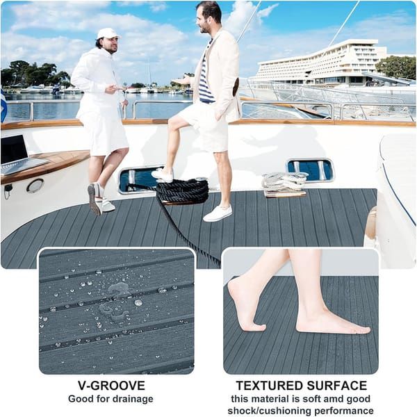 EVA Foam Boat Flooring Mat, 240 x 30 x 0.6 cm Light Grey Marine Decking Sheet, Self-Adhesive Non-Slip Faux Teak Foam Pad for Boat Yacht RV