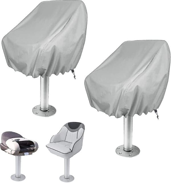 2 Pack Boat Captain Seat Covers, Waterproof 210D Oxford Fabric Pontoon Boat Helm Chair Protective Cover, UV Dust Weather Resistant Marine Boat Pedestal Chair Cover with Drawstring