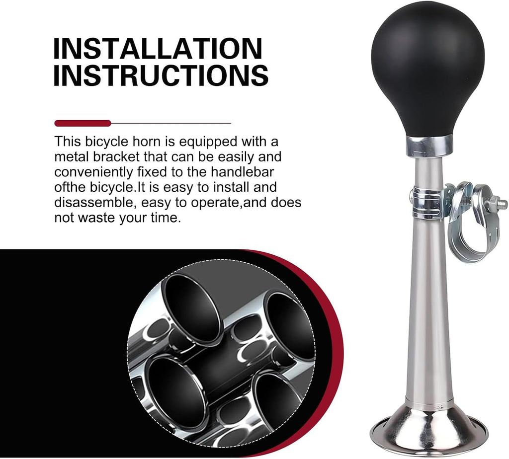 Bike Horn, 7.8" Air Horn with Loud Decibel Sound, Classic Squeeze Handlebar Reminder Bell for Adults Kids, Universal Safety Warning Device for Most Mountain Bike Scooter Ebike (Silver)