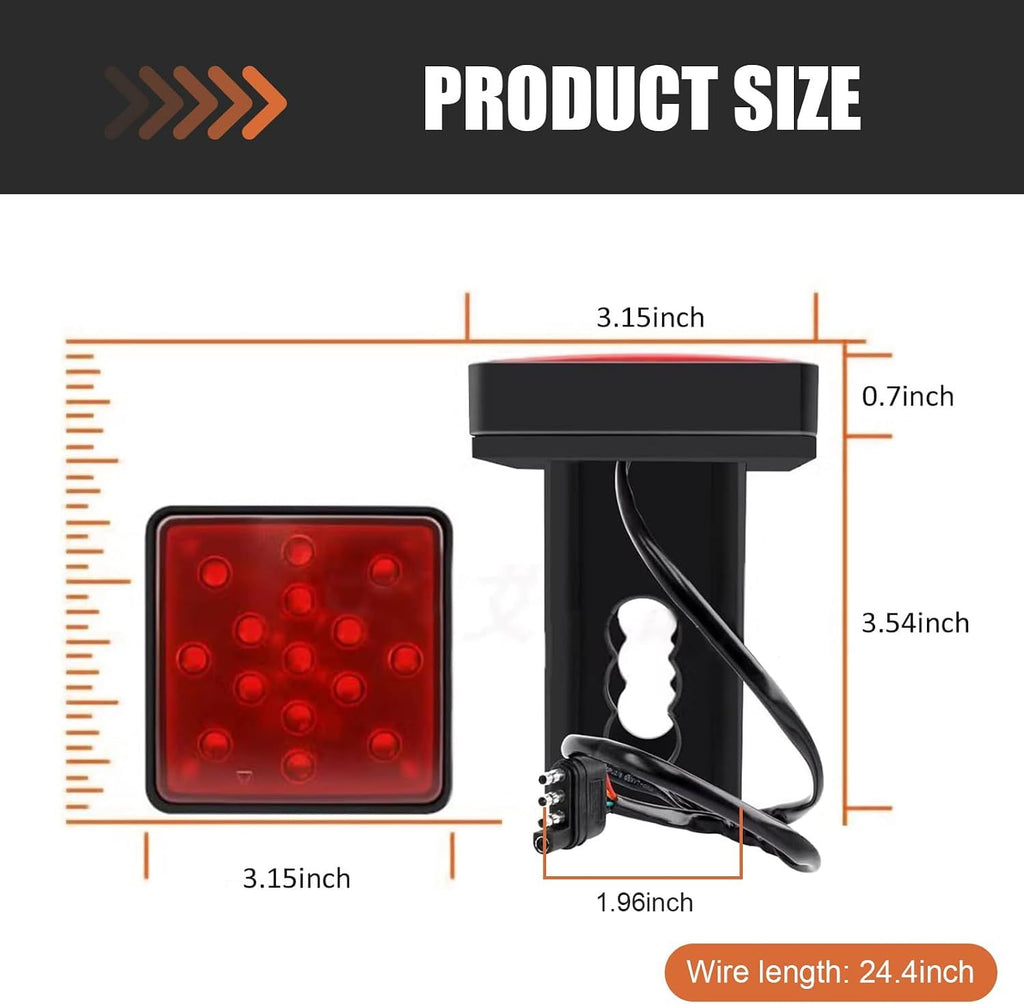 Trailer Brake Light, 15 LED Super Bright Tail Lamp with Anti-vibration Waterproof Housing, Non Flicker Plug and Play Square Bulb, Universal Exterior Lighting Accessory for Towing Truck (Red)